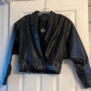 Vintage woman’s cropped black leather jacket